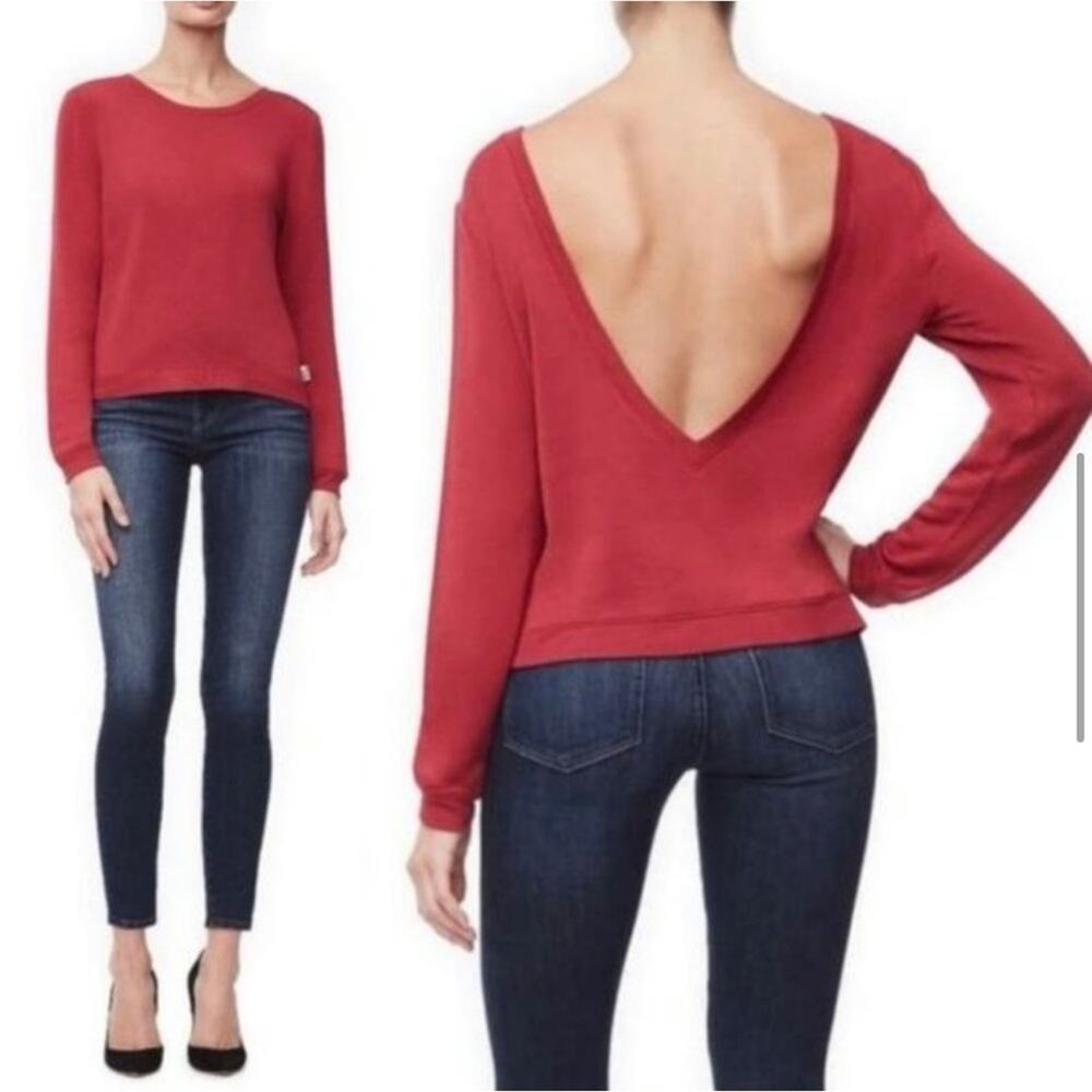 XL NEW Good American Red Super Soft Plunge Back Long Sleeve Cozy Sweatshirt